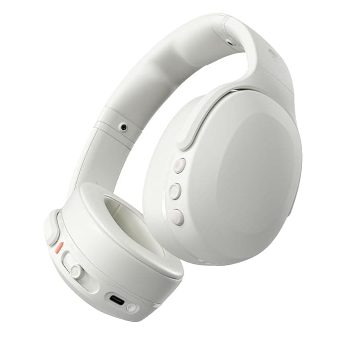 Skullcandy Crusher Evo Wireless Headphones Over Ear Bluetooth Headphone, 40mm Drivers, 40Hr Playtime + Rapid Charge, Adjustable Sensory Crusher Bass, Flat-Folding and Collapsible Design- Bone