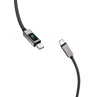 GM G+ PD 100W Data CC Cable Type-C to Type-C Fast Charging LED Digital Display of Power Output |Tough Fiber Braided Cord Compatible with Apple Devices, Samsung, Laptops, Tablets, Google Phones - Grey