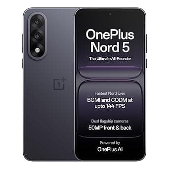 OnePlus Nord 5 | Snapdragon 8s Gen 3 | Stable 144FPS Gaming | Dual 50MP Flagship Camera | Powered by OnePlus AI | 256GB 8GB | Phantom Grey