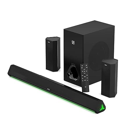 GOVO GOSURROUND 950 | 500W Sound bar | 5.1 Channel Home Theatre with 6.5" subwoofer | Dual Rear Satellites, HDMI, AUX, USB & Bluetooth, 5 Equalizer Modes, Stylish Remote & LED Display (Platinum Black)