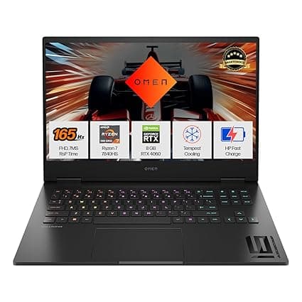 HP (Smartchoice Omen AMD Ryzen 7 7840Hs/16.1"(40.9cm) AI Gaming Laptop 7Ms Response Time(8gb RTX 4060/16GB DDR5/SSD,1TB) FHD,IPS,165Hz,300Nits(win11,Black,2.32kg),Xd0020Ax