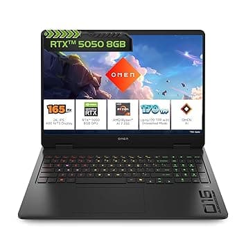 HP Omen, AMD Ryzen AI 7 350, 8GB RTX 5050, 24GB DDR5(Upgradeable) 1TB SSD, 165Hz, 2k WUXGA, 3ms, 400 nits, 16'(40.6cm) Win11, M365* Office24, Black, 2.44kg, ap0165AX, RGB, AI Gaming Laptop