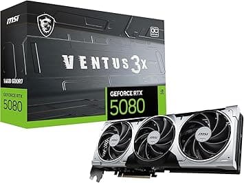 MSI Geforce RTX 5080 16G Ventus 3X OC Plus Graphic Card -pci_e NVIDIA Geforce RTX 5080 GPU, 16GB GDDR7 256-Bit Memory, 30 Gbps, PCI Express Gen 5 Interface, Upto 2640 Mhz, TORX Fan 5.0