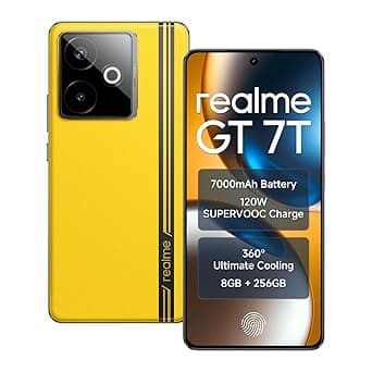 realme GT 7T Smartphone 6.8 Inch Display 120Hz Refresh IP69 256GB ROM 8GB RAM 7000mAh Battery 120W Fast Charge Android 15 Support AI Camera Dual 5G SIM NFC (Yellow)