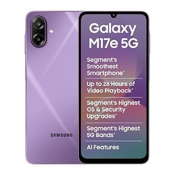 Samsung Galaxy M17e 5G Mobile (Vibe Violet, 4GB RAM, 128GB Storage, Monster 6000mAh Battery) | 120 Hz Refresh Rate | IP54 Rating | 6 Gen OS Upgrades | 50MP Dual Camera | Knox Security | AI