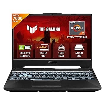 ASUS TUF Gaming A15, AMD Ryzen 7 7435HS Gaming Laptop(NVIDIA RTX 3050-4GB/60W TGP/16GB RAM/512GB SSD/FHD/15.6"/144Hz/RGB KB/48WHr/Windows 11/Graphite Black/2.30 Kg) FA506NCR-HN054W