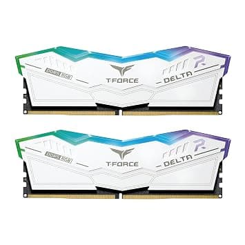 TeamGroup T-Force Delta RGB 2x16GB 6000MHz (6000MT/s) CL30 White 32GB DDR5 RAM Kit, Desktop Gaming Memory, Metal Heatsink, ARGB Sync, ECC, XMP 3.0/EXPO, For Intel/AMD CPU, High Performance Low Latency