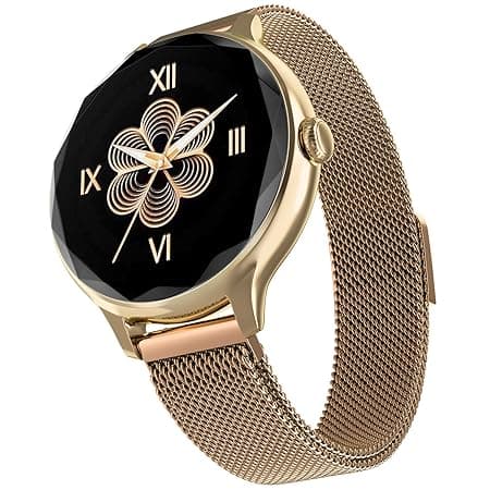 Noise Diva Smartwatch with Diamond Cut dial, Glossy Metallic Finish, AMOLED Display, Mesh Metal and Leather Strap Options, 100+ Watch Faces, Female Cycle Tracker Smart Watch for Women (Gold Link)