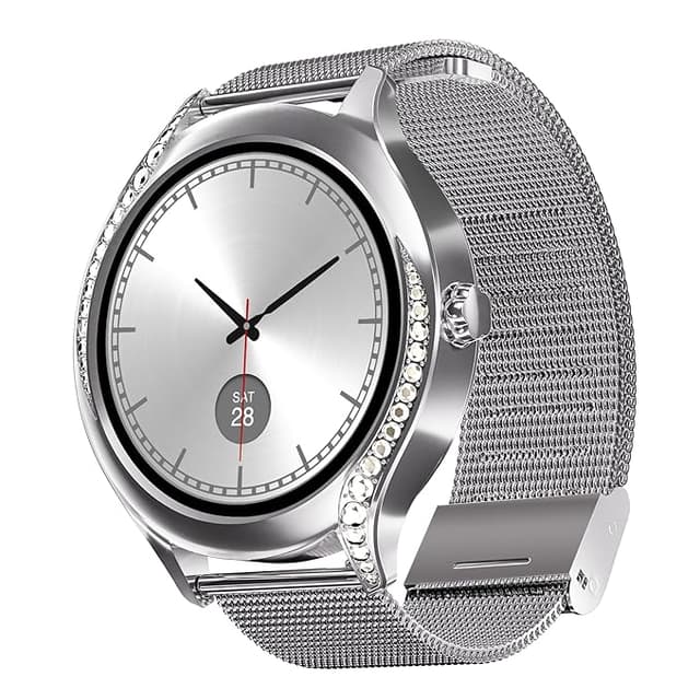 boAt Enigma Gem Women's Luxury Smart Watch w/ 1.19” (3.02cm) AMOLED Display, Emergency SOS Live Location Sharing, Watch Face Studio, QR Tray, BT Calling, 700+ Active Mode, HR & SpO2 (Metallic Silver)