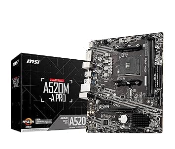 MSI A520M-A PRO Motherboard (AMD Ryzen 3000 3rd Gen AM4, DDR4, M.2, USB 3.2 Gen 1, HDMI, Micro ATX)
