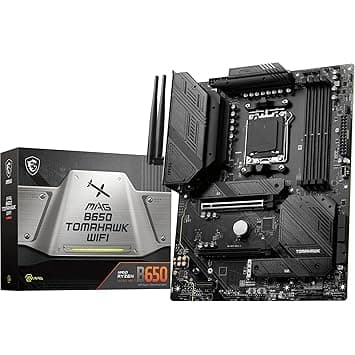 MSI MAG B650 Tomahawk WiFi Motherboard, ATX - Supports AMD Ryzen 7000 Series Processors, AM5-14 Duet Rail 80A VRM, DDR5 Memory Boost 6400+MHz/OC, 2 x PCIe 4.0 x16, 3 x M.2 Gen4, Wi-Fi 6E