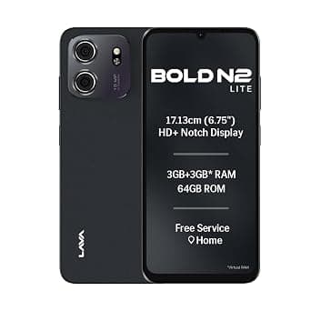 Lava Bold N2 Lite (Nilgiri Blue, 3 GB RAM, 64 GB Storage) | 6.75" HD+ Display | 13MP AI Dual Rear Camera | 5000 mAh Battery | Secure Face Unlock | Fingerprint Reader | Charger & Phone-Cover in Box