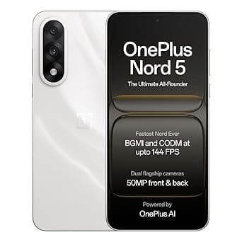 OnePlus Nord 5 | Snapdragon 8s Gen 3 | Stable 144FPS Gaming | Dual 50MP Flagship Camera | Powered by OnePlus AI | 256GB 12GB | Marble Sands