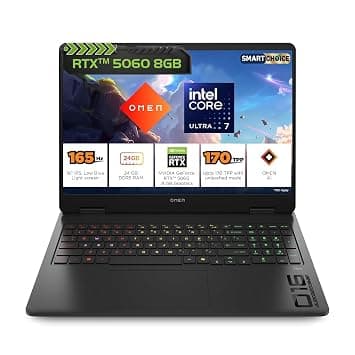 HP Omen Smartchoice, Intel Core Ultra 7 255H, 8GB RTX 5060, 24GB DDR5(Upgradeable) 1TB SSD, 2K, 165Hz, 3ms, IPS, 16''/40.6cm, Win11, M365*Office24, Shadow Black, 2.43kg, am0238tx, RGB Gaming Laptop