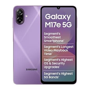 Samsung Galaxy M17e 5G Mobile (Vibe Violet, 4GB RAM, 128GB Storage) | Smoothest 120 Hz Refresh Rate| Monster 6000 mAh Battery | IP54 | 6 Gen OS Upgrades | AI | Gemini Live | Without Charger