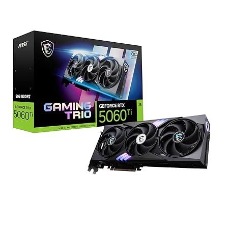 MSI GeForce RTX 5060 Ti 8G Gaming Trio OC Graphic Card - NVIDIA GeForce RTX 5060 Ti GPU, 8GB GDDR7 128-bit Memory, 28 Gbps, PCI Express Gen 5 x16 Interface, Upto 2647 MHz, STORMFORCE Fan