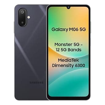 Samsung Galaxy M06 5G Mobile (Blazing Black, 6GB RAM, 128GB Storage) | MediaTek Dimensity 6300 | AnTuTu 623K+ | 12 5G Bands | 25W Fast Charging | 4 Gen OS Upgrades | 50MP Camera | Without Charger
