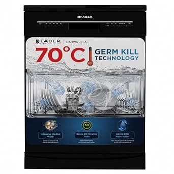 Faber 14 Place Free Standing Dishwasher|7 Wash Programs| LED Display| Adjustable Racks | Half Load Wash| Child Lock | 2Yr Comprehensive & 10Yr Cavity Warranty |FFSD 7PR 14S BK, Black Finish