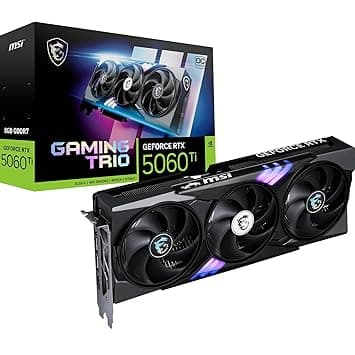 MSI GeForce RTX 5060 Ti 8G Gaming Trio OC Graphic Card - NVIDIA GeForce RTX 5060 Ti GPU, 8GB GDDR7 128-bit Memory, 28 Gbps, PCI Express Gen 5 x16 Interface, Upto 2647 MHz, STORMFORCE Fan