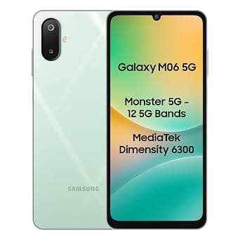 Samsung Galaxy M06 5G Mobile (Sage Green, 6GB RAM, 128GB Storage) | MediaTek Dimensity 6300 | AnTuTu 623K+ | 12 5G Bands | 25W Fast Charging | 4 Gen OS Upgrades | 50MP Camera | Without Charger