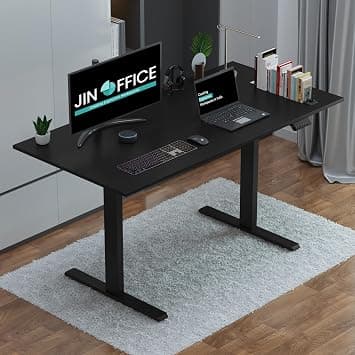 JIN OFFICE Zenith Electric Height Adjustable Table| Standing Desk with 100 Kg Wt. Capacity & 3 Year Warranty| Ergonomic Desk| Sit Stand Table with 3 Memory Preset| Black & Black|1500X750mm/25MM Thick
